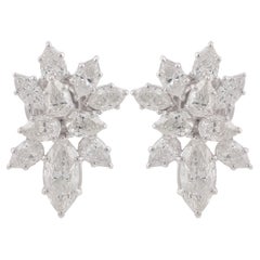 Boucles d'oreilles en diamant poire marquise de 2,4 carats, en or blanc 18 carats, pureté SI et couleur HI