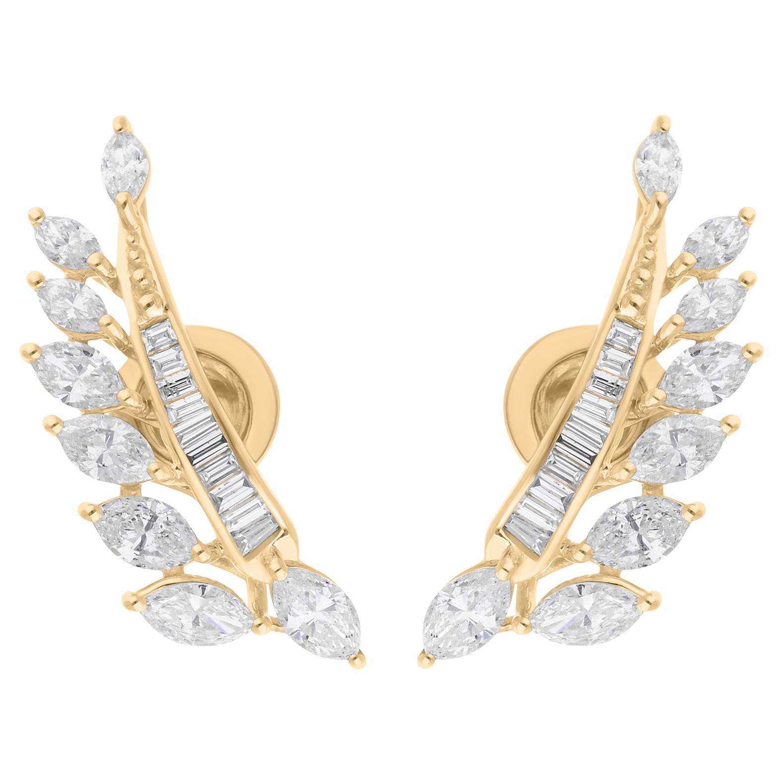 2.4 Carat SI/H Diamond Ear Climber Stud Earrings 18 Karat Yellow Gold