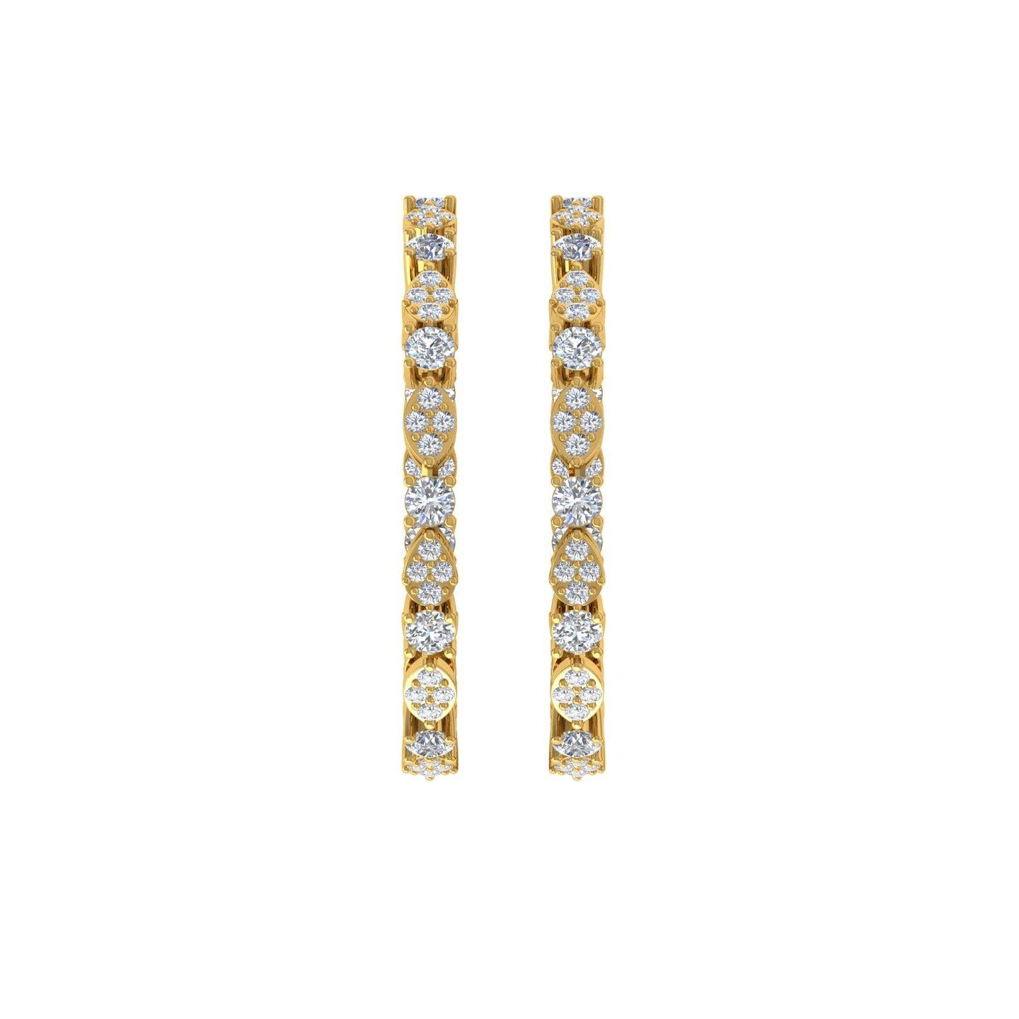 Round Cut 2.4 Carat SI/H Round Brilliant Cut Diamond Earrings 14 Karat Yellow Gold Jewelry For Sale