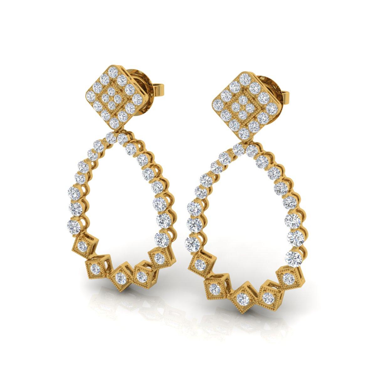 Round Cut 2.4 Carat SI/H Round Brilliant Cut Diamond Earrings 14 Karat Yellow Gold Jewelry For Sale