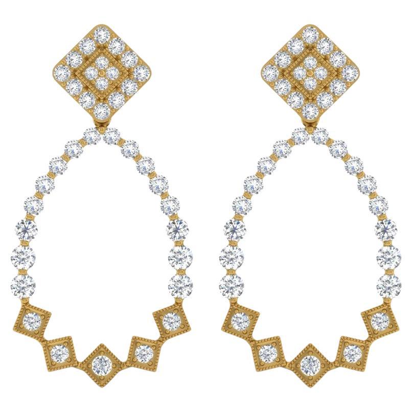 Pendientes de diamantes talla brillante redonda SI/H de 2,4 quilates Joyas de oro amarillo de 14 quilates