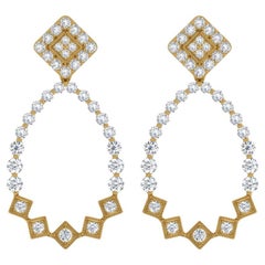 Pendientes de diamantes talla brillante redonda SI/H de 2,4 quilates Joyas de oro amarillo de 14 quilates