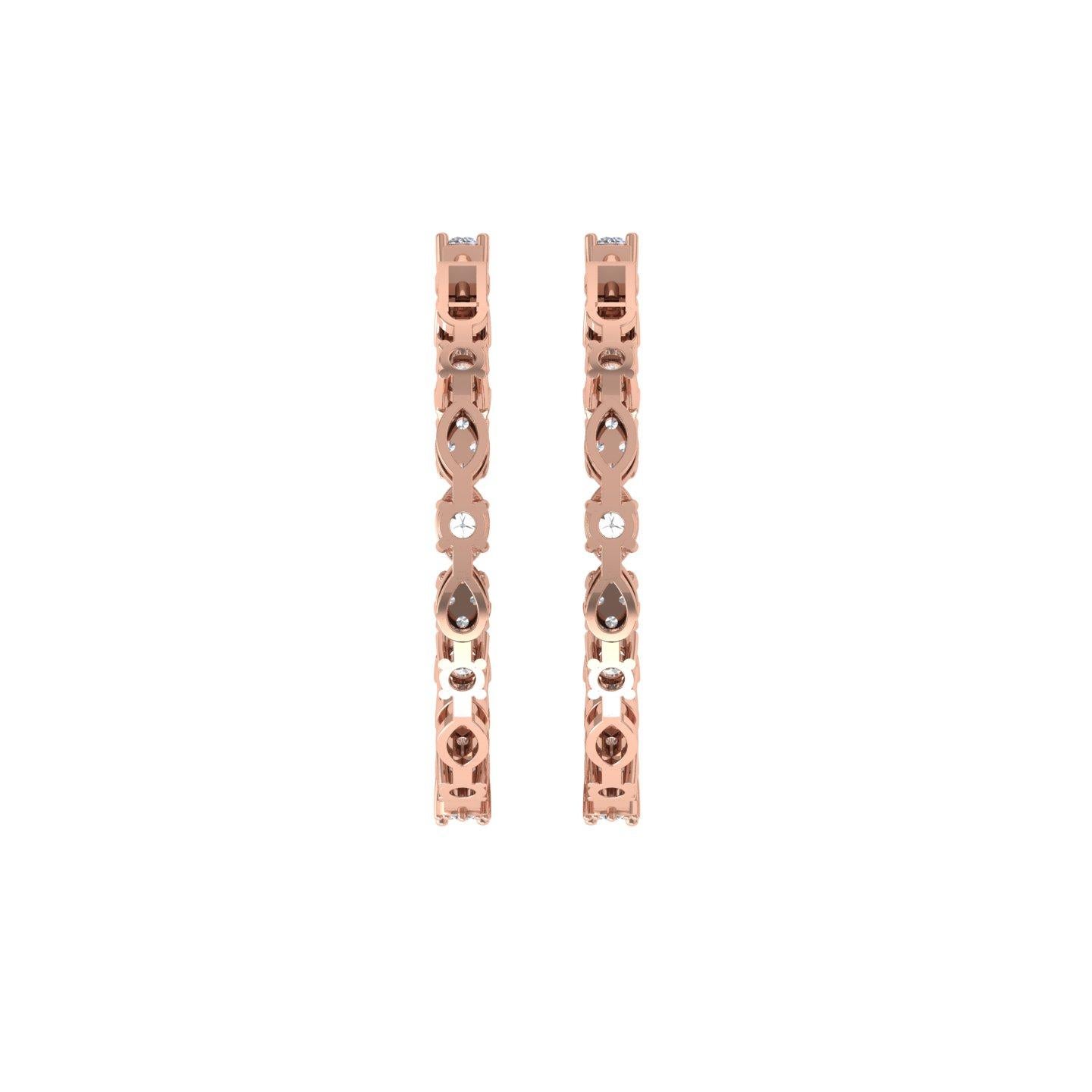 Modern 2.4 Carat SI/H Round Brilliant Cut Diamond Earrings 18 Karat Rose Gold Jewelry For Sale