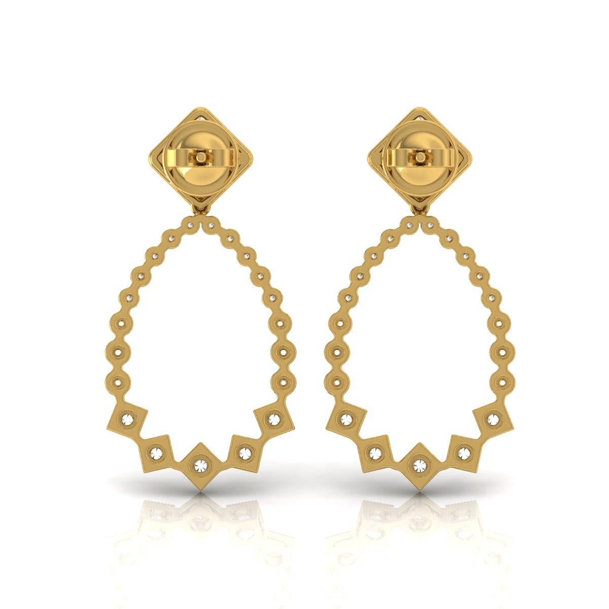 Modern 2.4 Carat SI/H Round Brilliant Cut Diamond Earrings 18 Karat Yellow Gold Jewelry For Sale