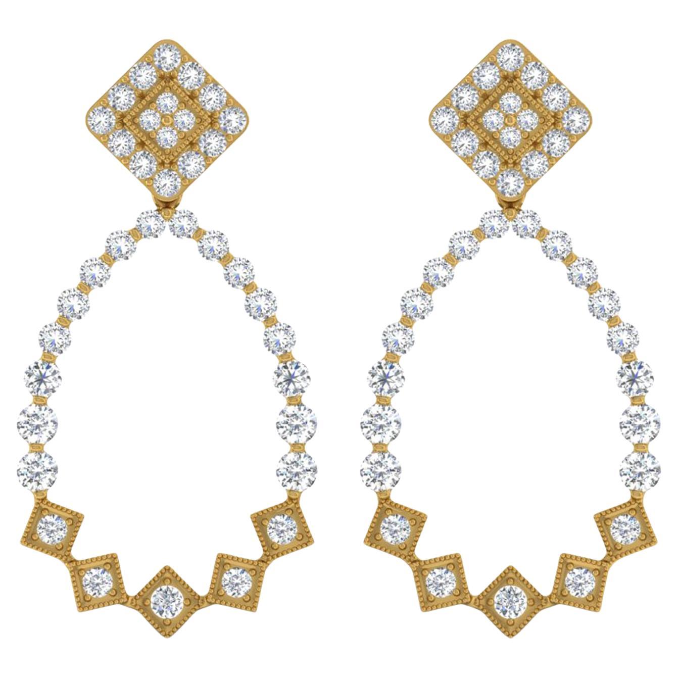 Pendientes de diamantes talla brillante redonda SI/H de 2,4 quilates Joyas de oro amarillo de 18 quilates