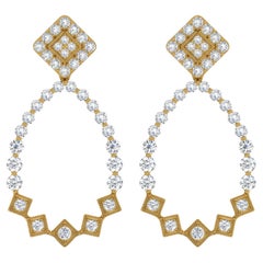 Pendientes de diamantes talla brillante redonda SI/H de 2,4 quilates Joyas de oro amarillo de 18 quilates