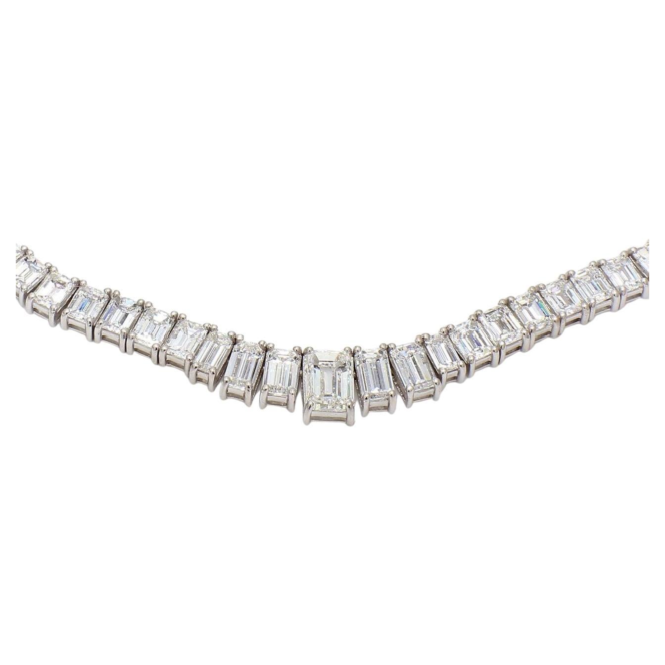 Graduated tennis necklace in platinum 

Emerald Brilliant Cut Diamond Riviera Diamond Line Necklace 18