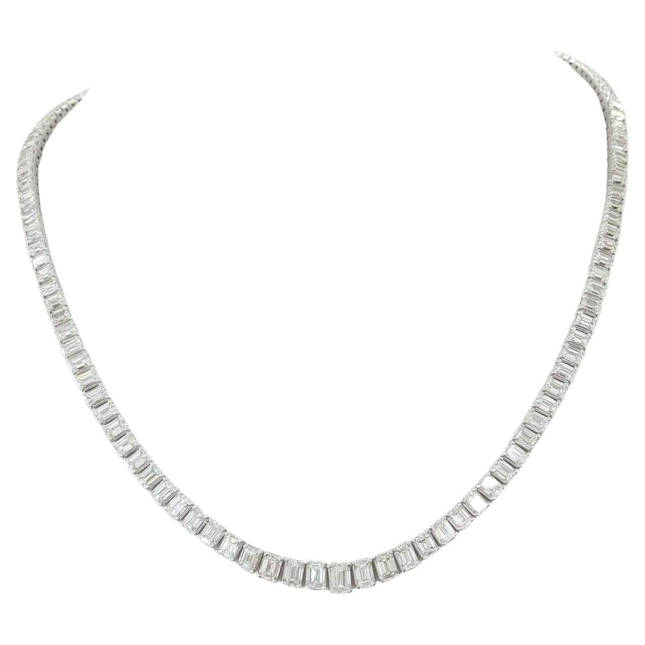 24 Carat Tennis Necklace in 18 Carats White Gold with Basket Prong Set For Sale