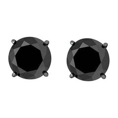 2.4 Carat Total Round Black Diamond Black Rhodium Earrings in 14 K Gold