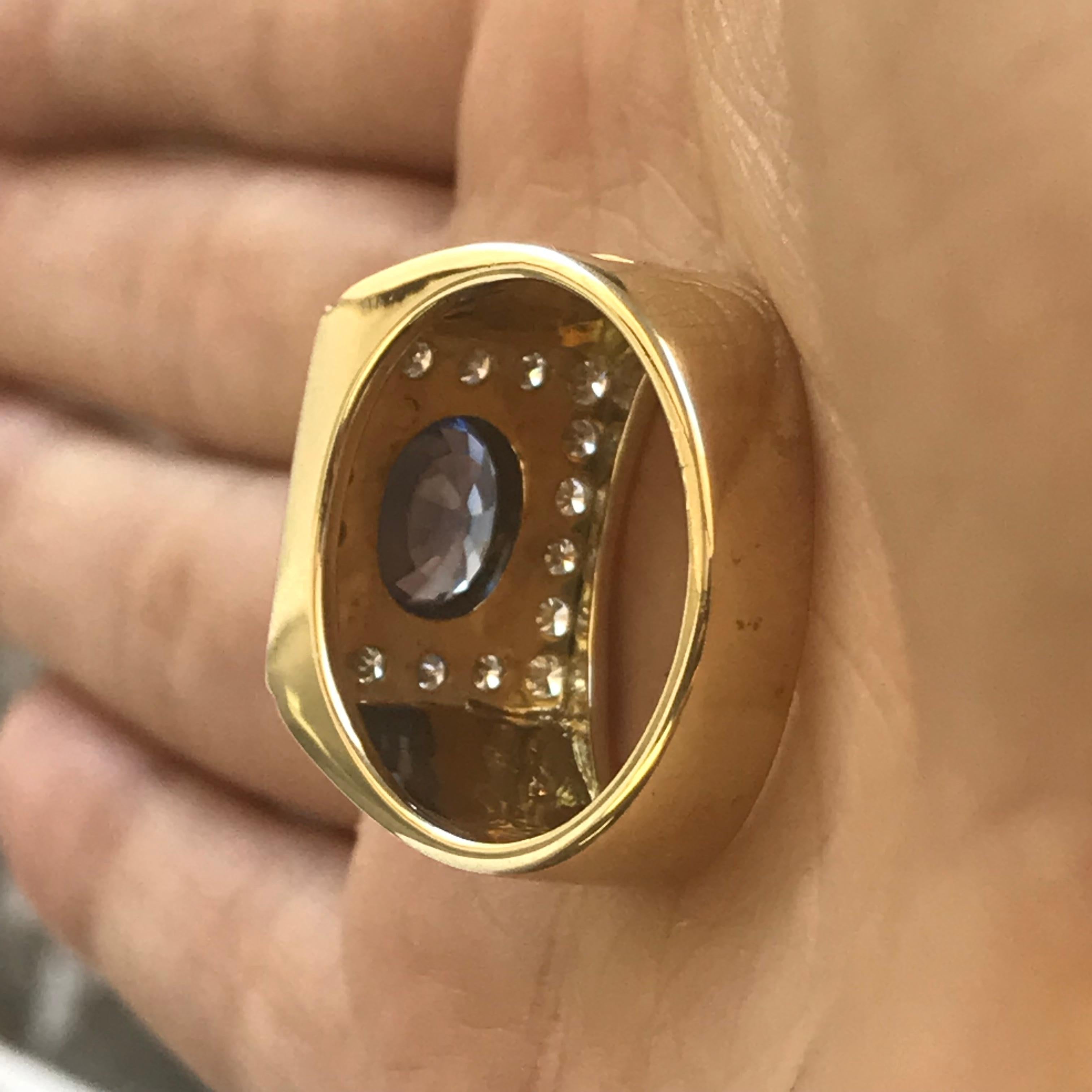 Women's 2.4 Carat TW Approximate Oval Blue Sapphire and Diamond Men's Ring, Ben Dannie For Sale