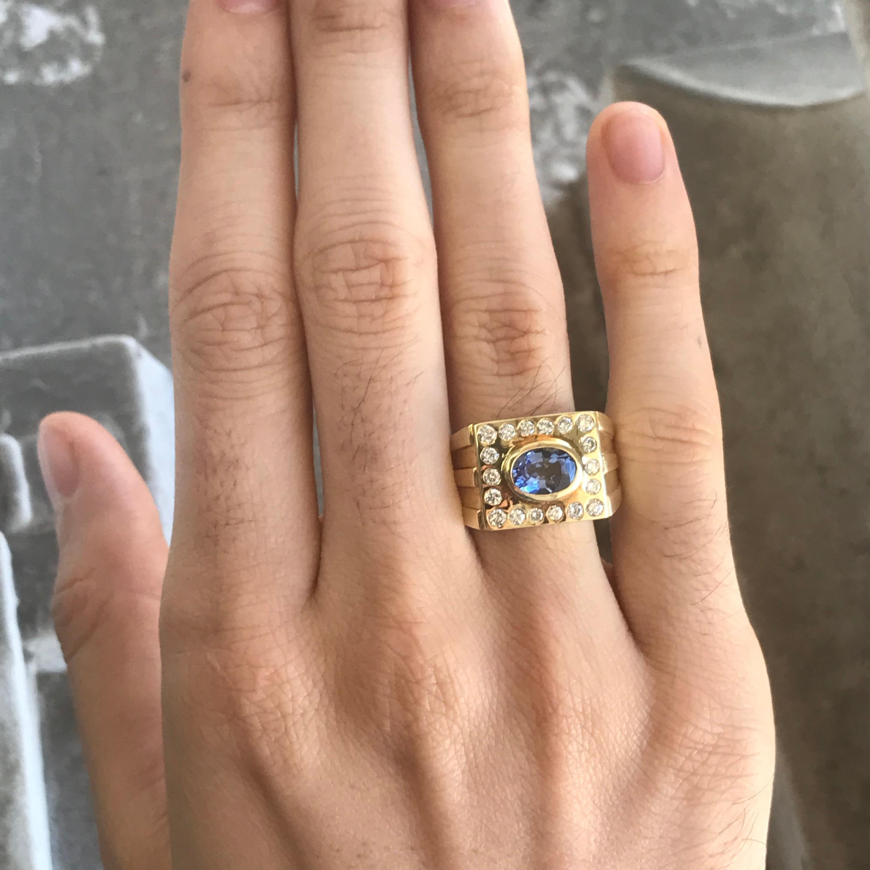 2.4 Carat TW Approximate Oval Blue Sapphire and Diamond Men's Ring, Ben Dannie For Sale 1