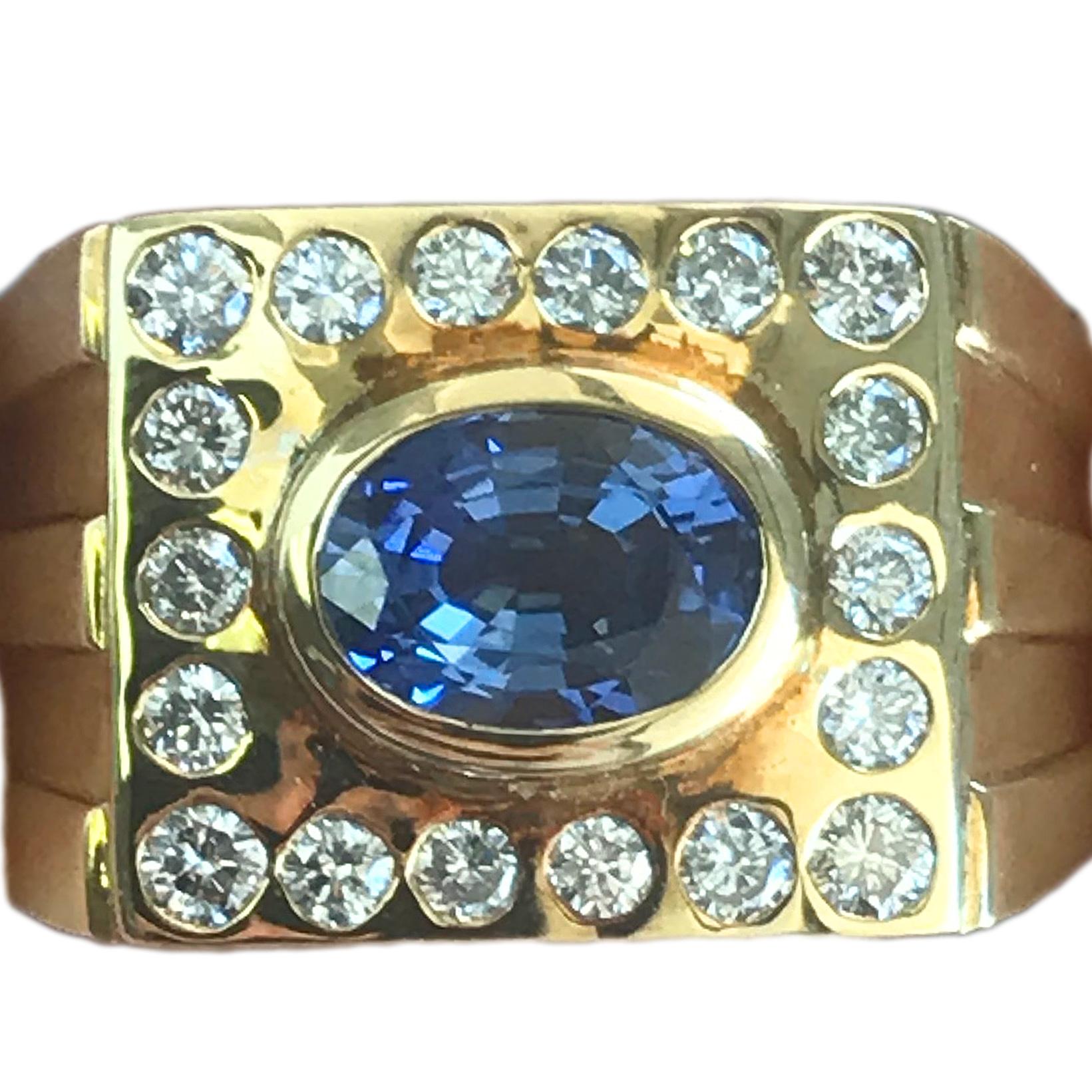 2.4 Carat TW Approximate Oval Blue Sapphire and Diamond Men's Ring, Ben Dannie