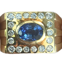 2.4 Carat TW Approximate Oval Blue Sapphire and Diamond Men's Ring, Ben Dannie