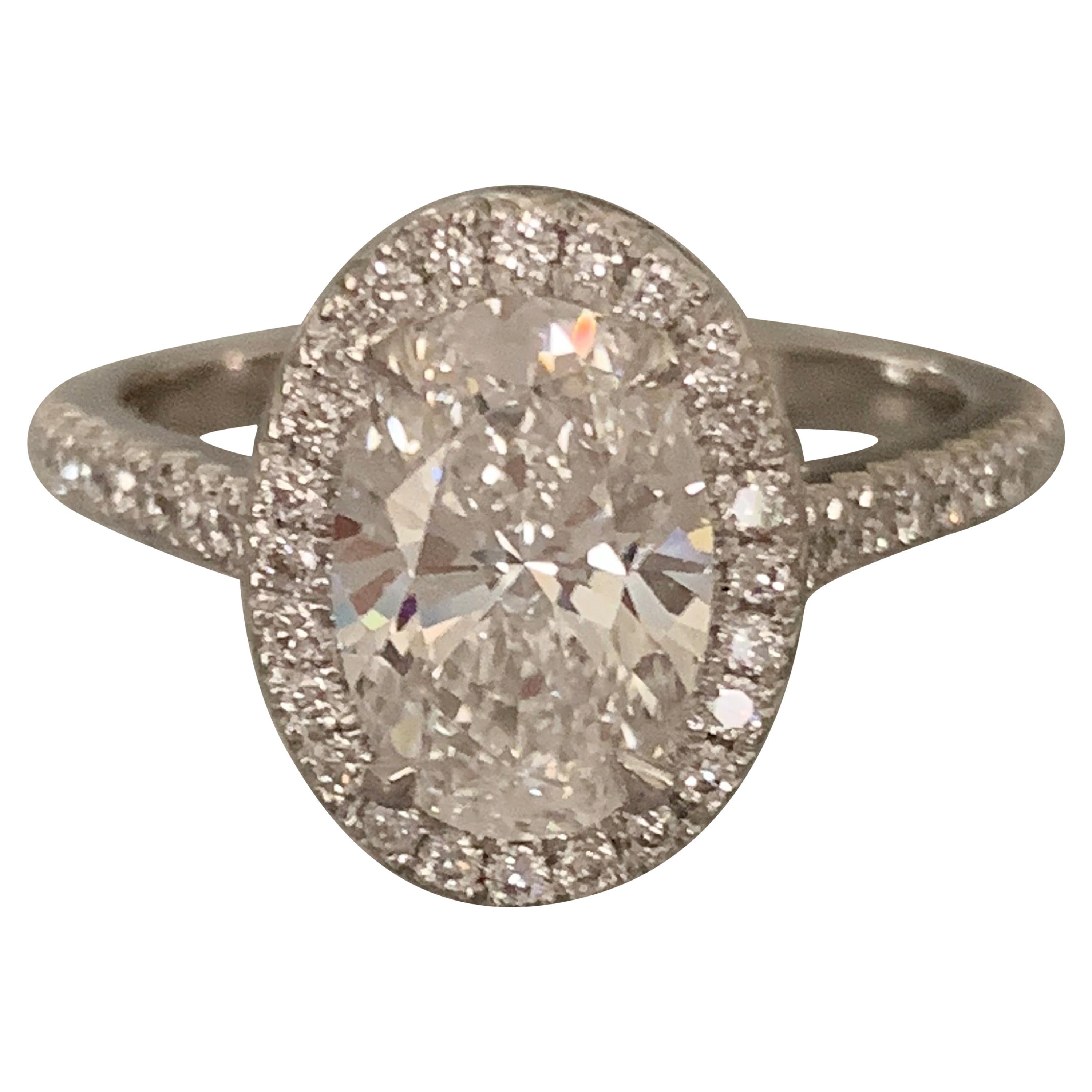 2.4 Carat Tw Approximate Oval Diamond Halo Ring, Ben Dannie Design For Sale