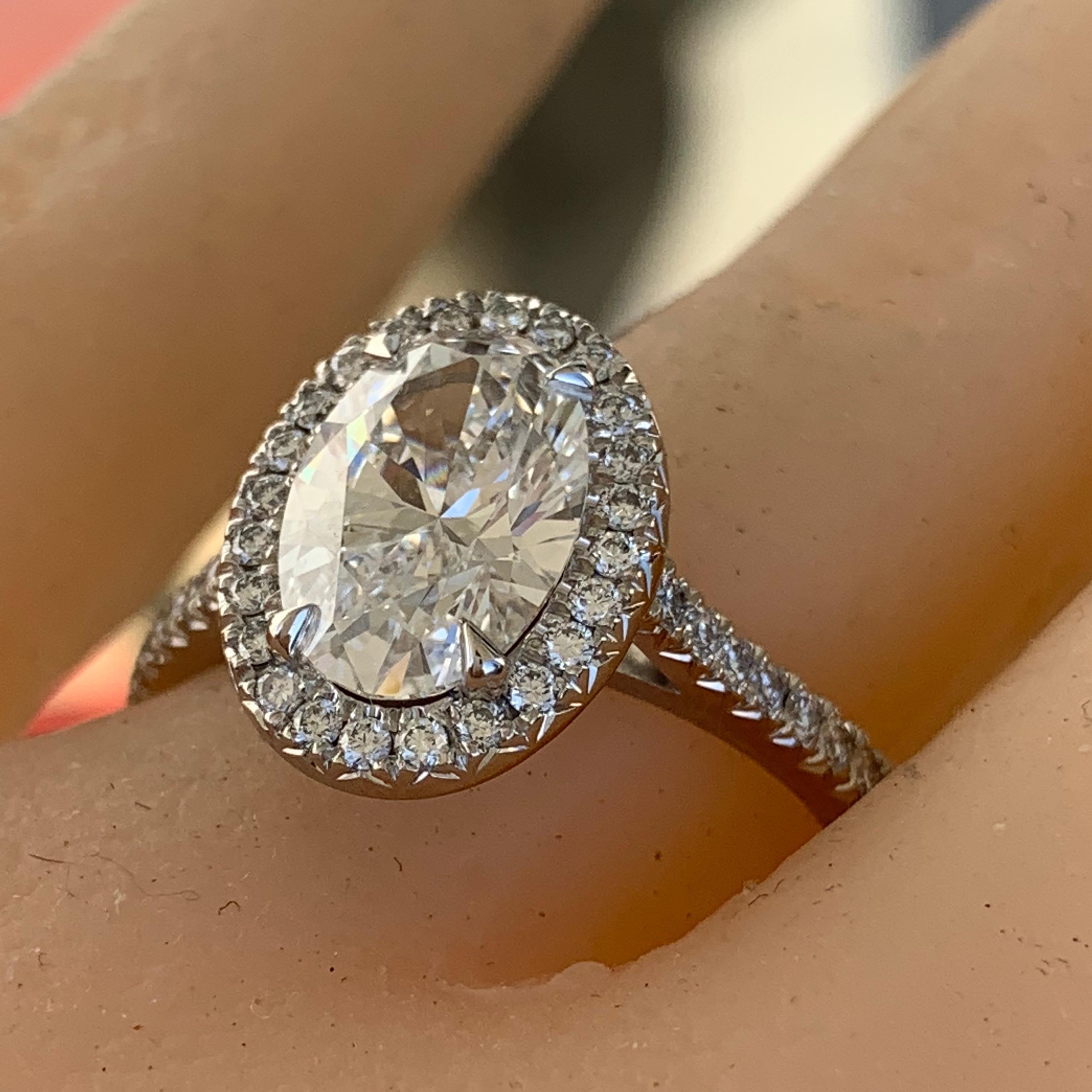 Oval Cut 2.4 Carat TW, Oval Diamond Halo Engagement Ring Micro Pave, Ben Dannie For Sale