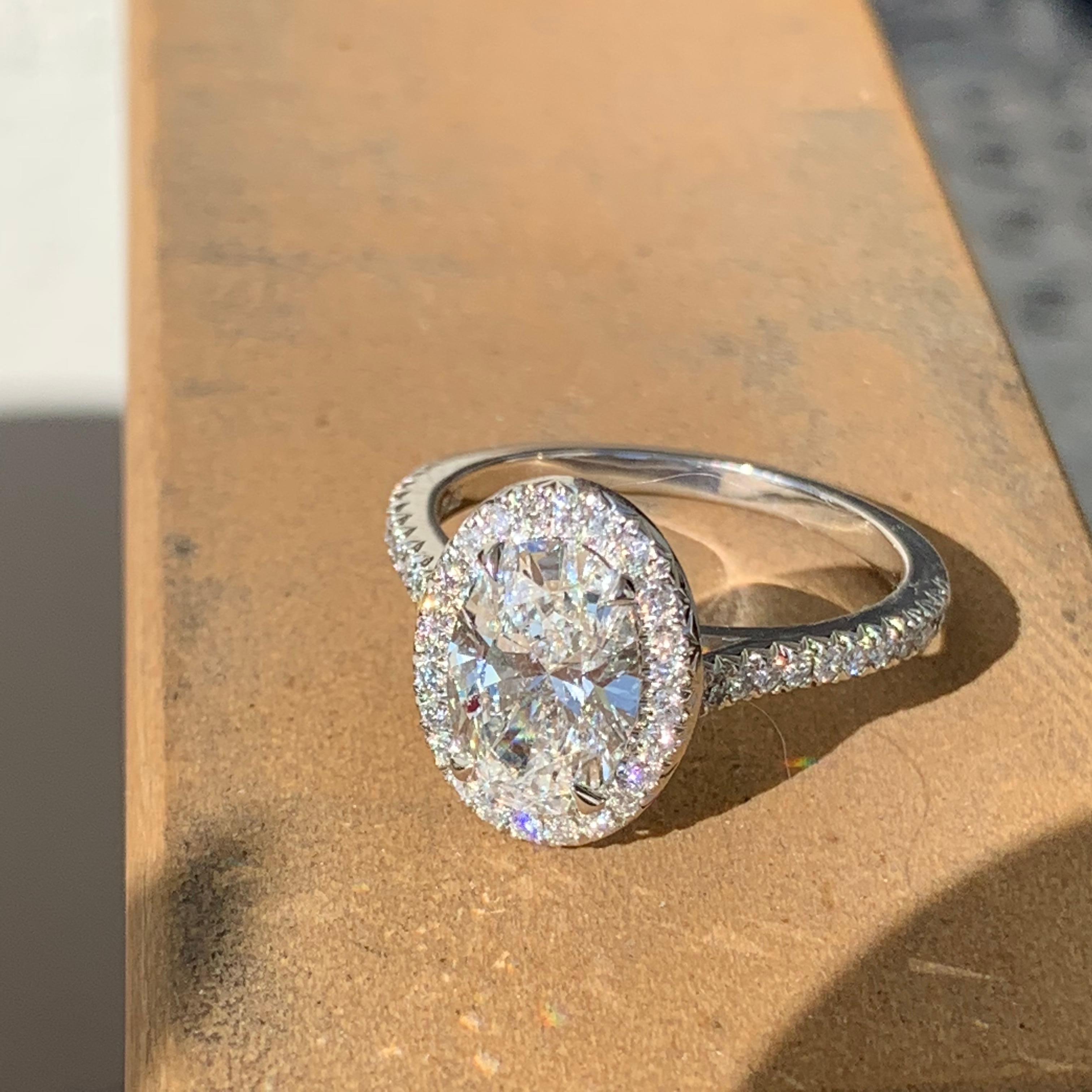 2.4 Carat TW, Oval Diamond Halo Engagement Ring Micro Pave, Ben Dannie In New Condition For Sale In West Hollywood, CA