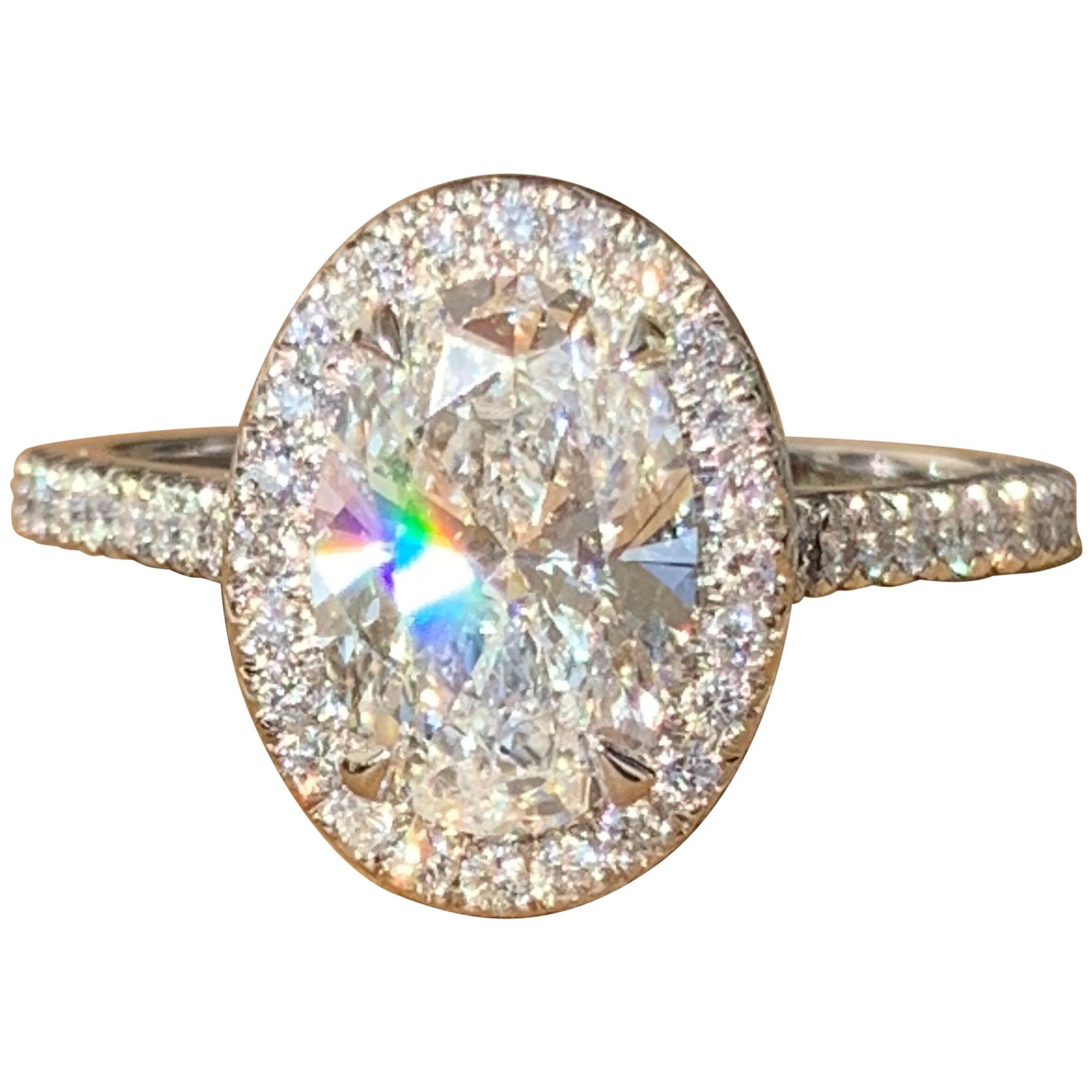 2.4 Carat TW, Oval Diamond Halo Engagement Ring Micro Pave, Ben Dannie