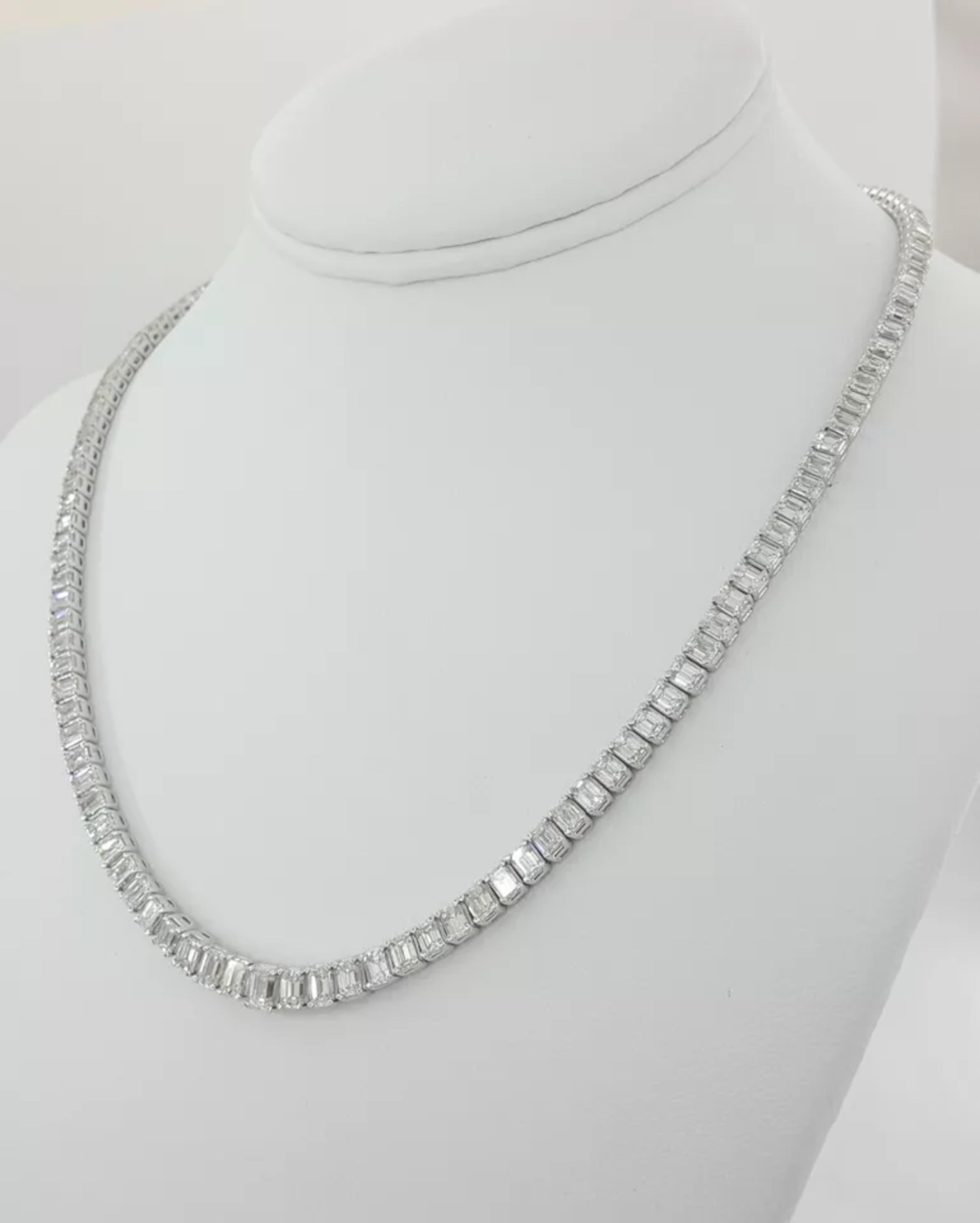 Contemporary 24 Ct. Emerald Cut Diamond Tennis Necklace For Sale