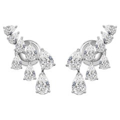 2.4 Ct Natural Diamond Cluster Drop Earrings in 18K White Gold