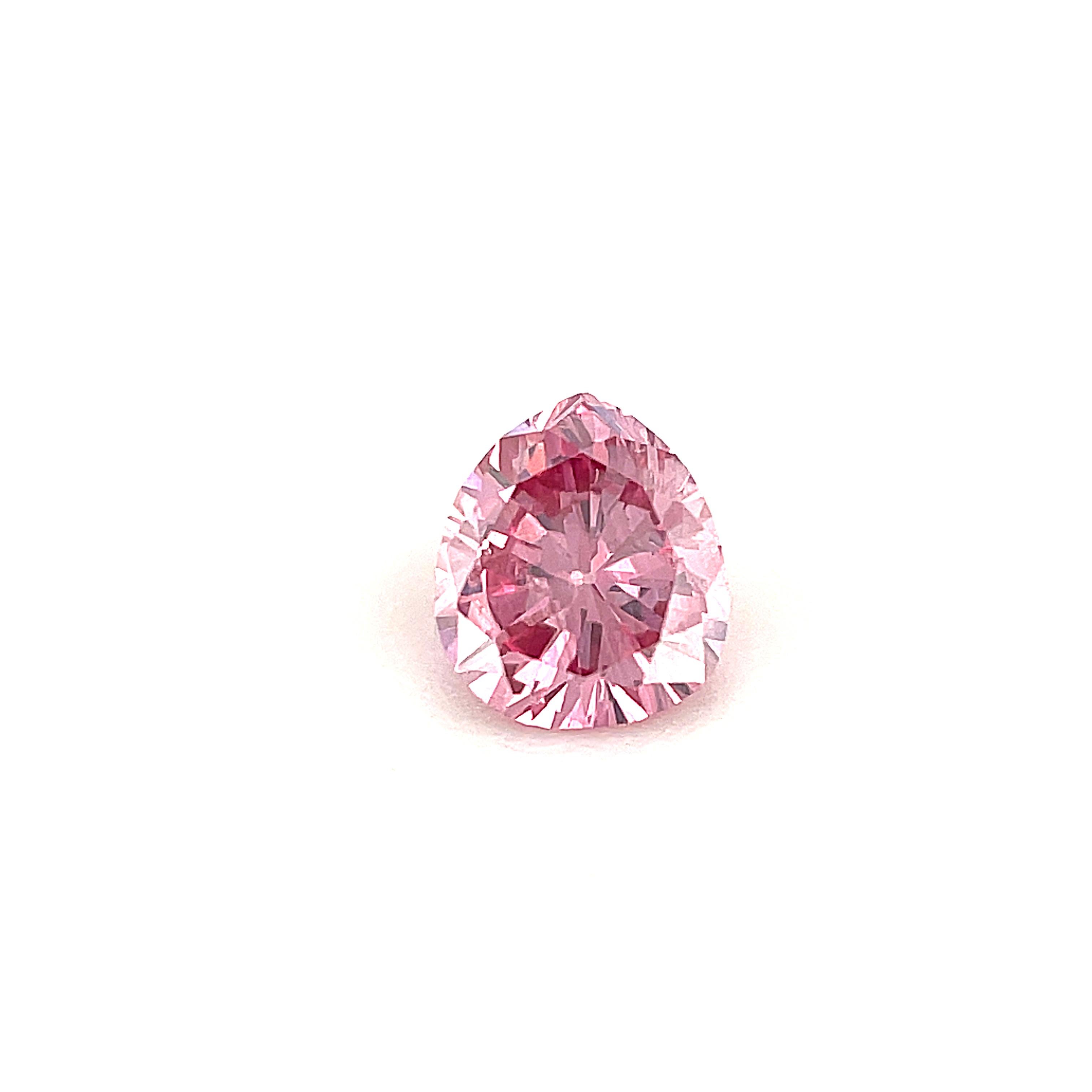 Diamant naturel de couleur rose intense, poire de 0,24 carat, certifié par le GIA