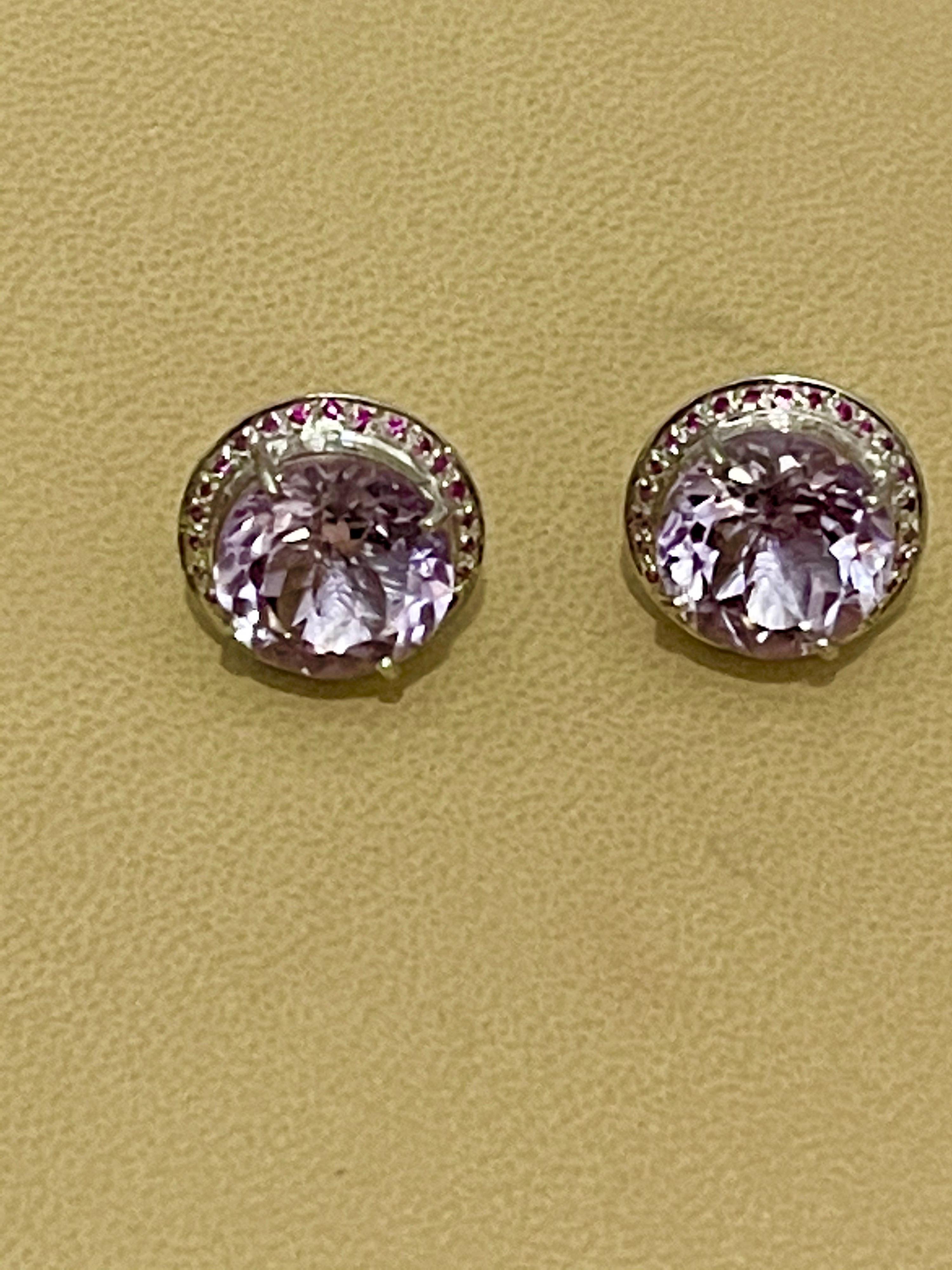 24 Ct Round Natural Pink Amethyst Earrings 18 Karat White Gold Post Backs For Sale 1