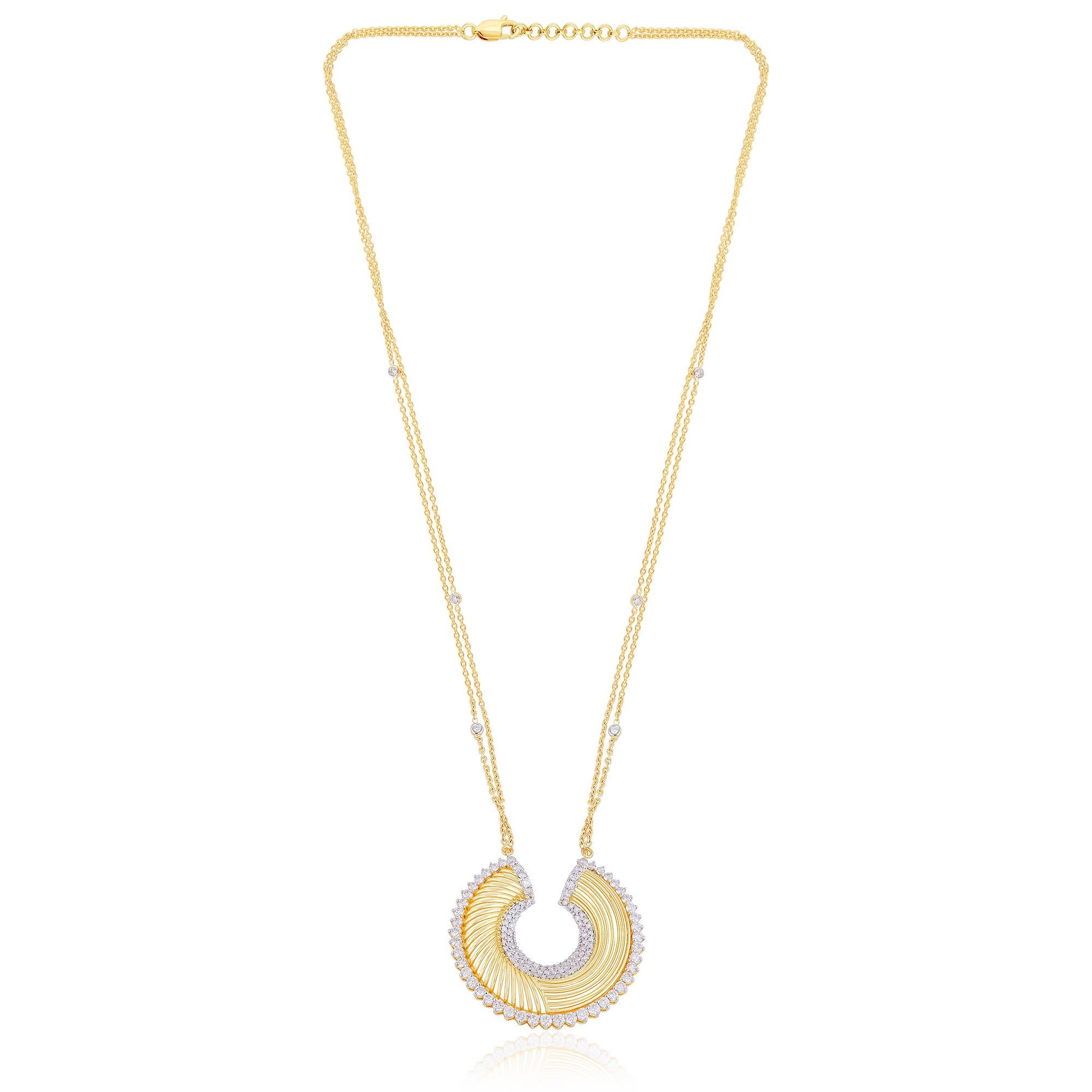 Taille ronde 2.4 Ct SI/H Diamant Naturel Pendentif Cercle Texturé Or Jaune 14k en vente