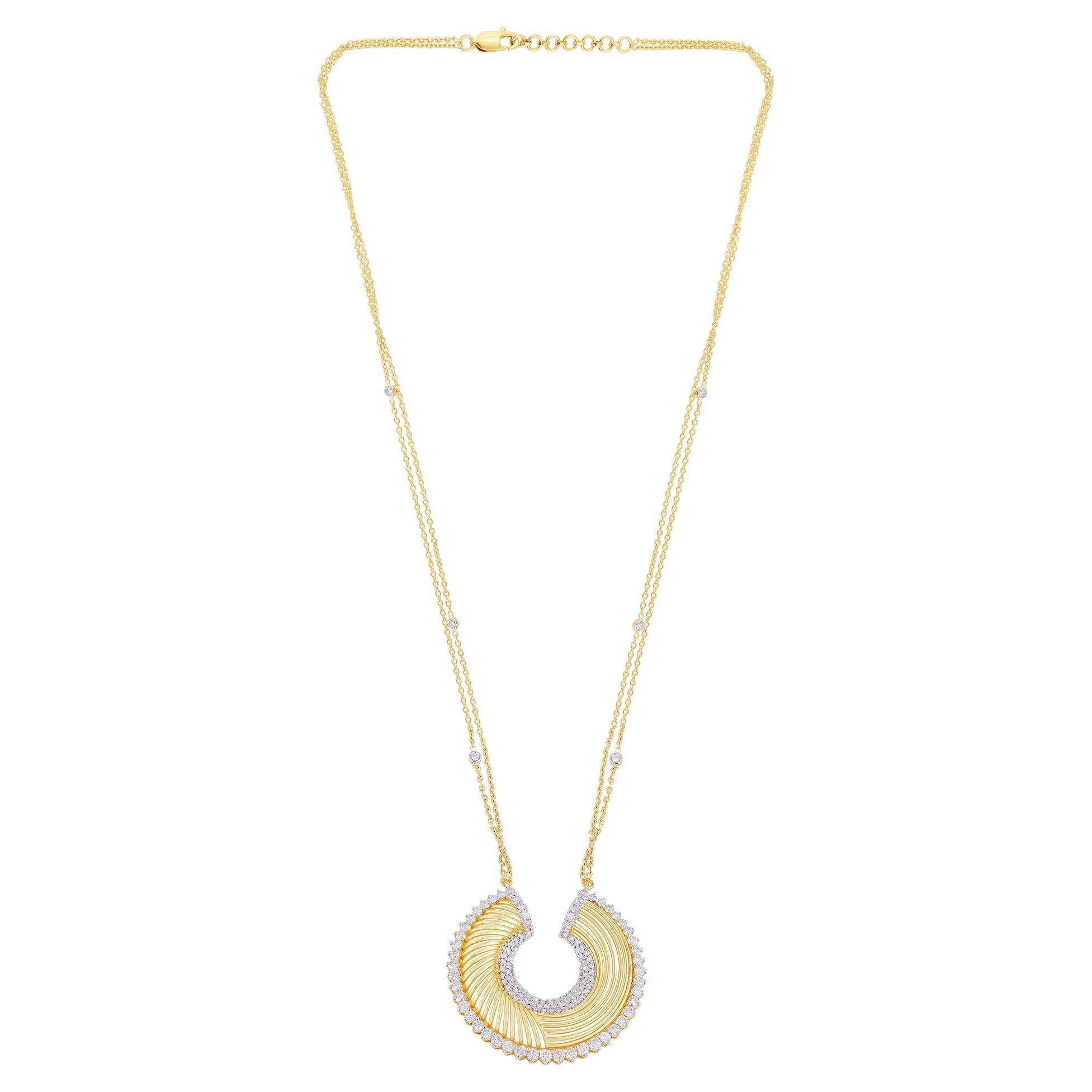 2.4 Ct SI/H Diamant Naturel Pendentif Cercle Texturé Or Jaune 14k