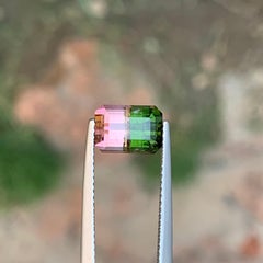 2.4 Cts Pink Green Watermelon Tourmaline Gemstone Emerald Cut for Jewellery 8 mm