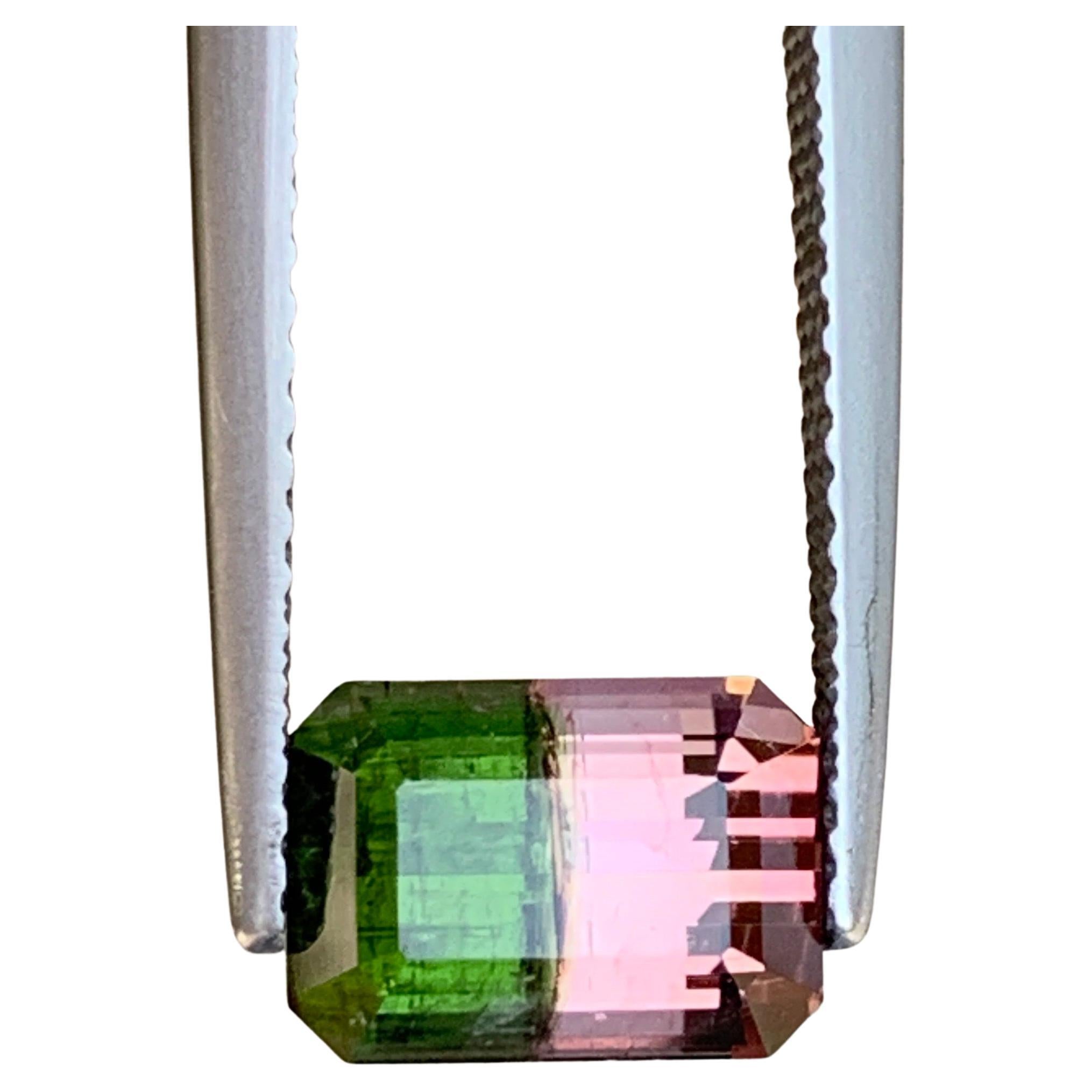 2.4 Cts Pink Green Watermelon Tourmaline Gemstone Emerald Cut for Jewellery 8 mm