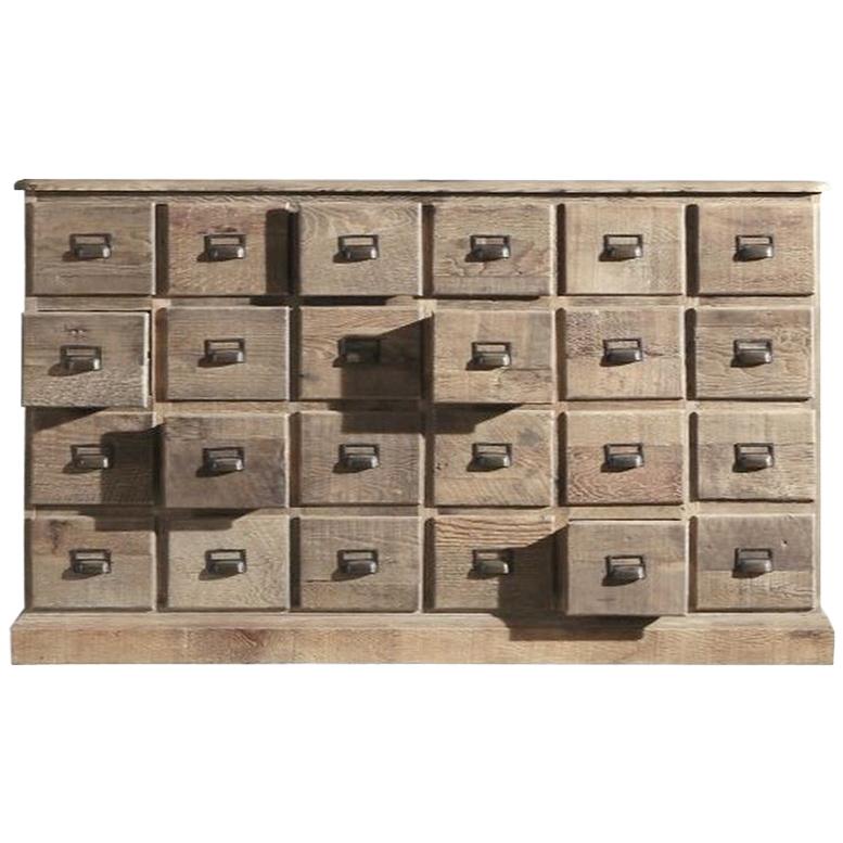 24 Drawers Old Fir Sideboard with Metal Retro Handles, Made in Italy