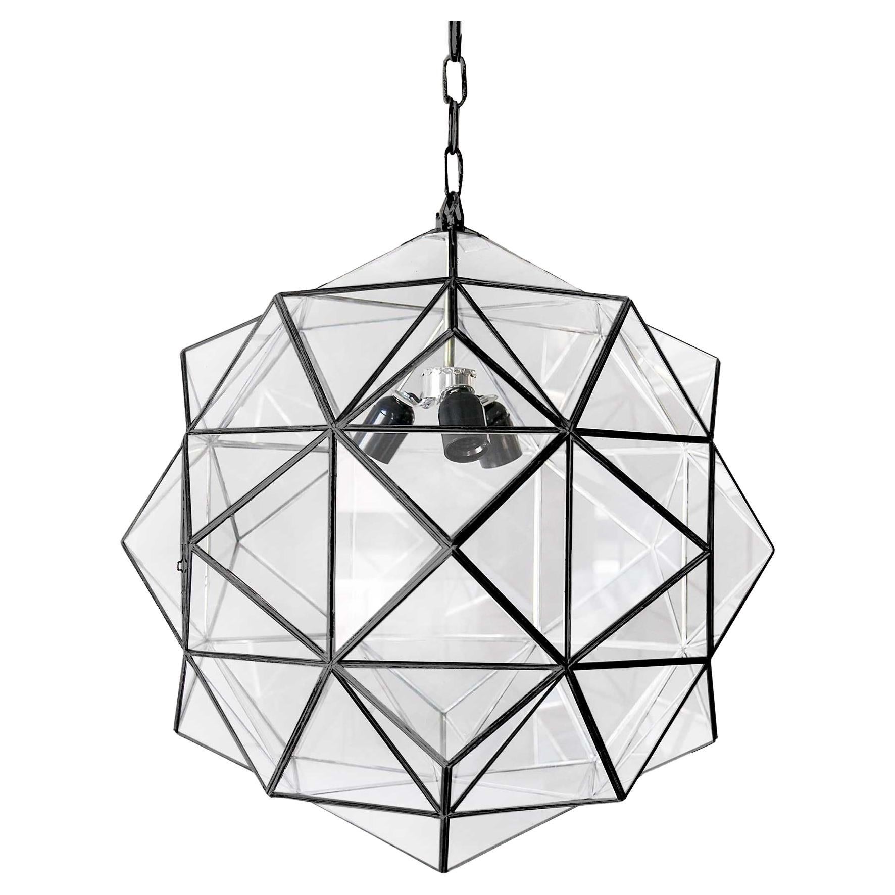 24" Glass Rombus Pendant, Clear Glass with Black Satin, Granada Collection