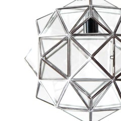 24" Glass Rombus Pendant, Clear Glass with Silver Patina, Granada Collection