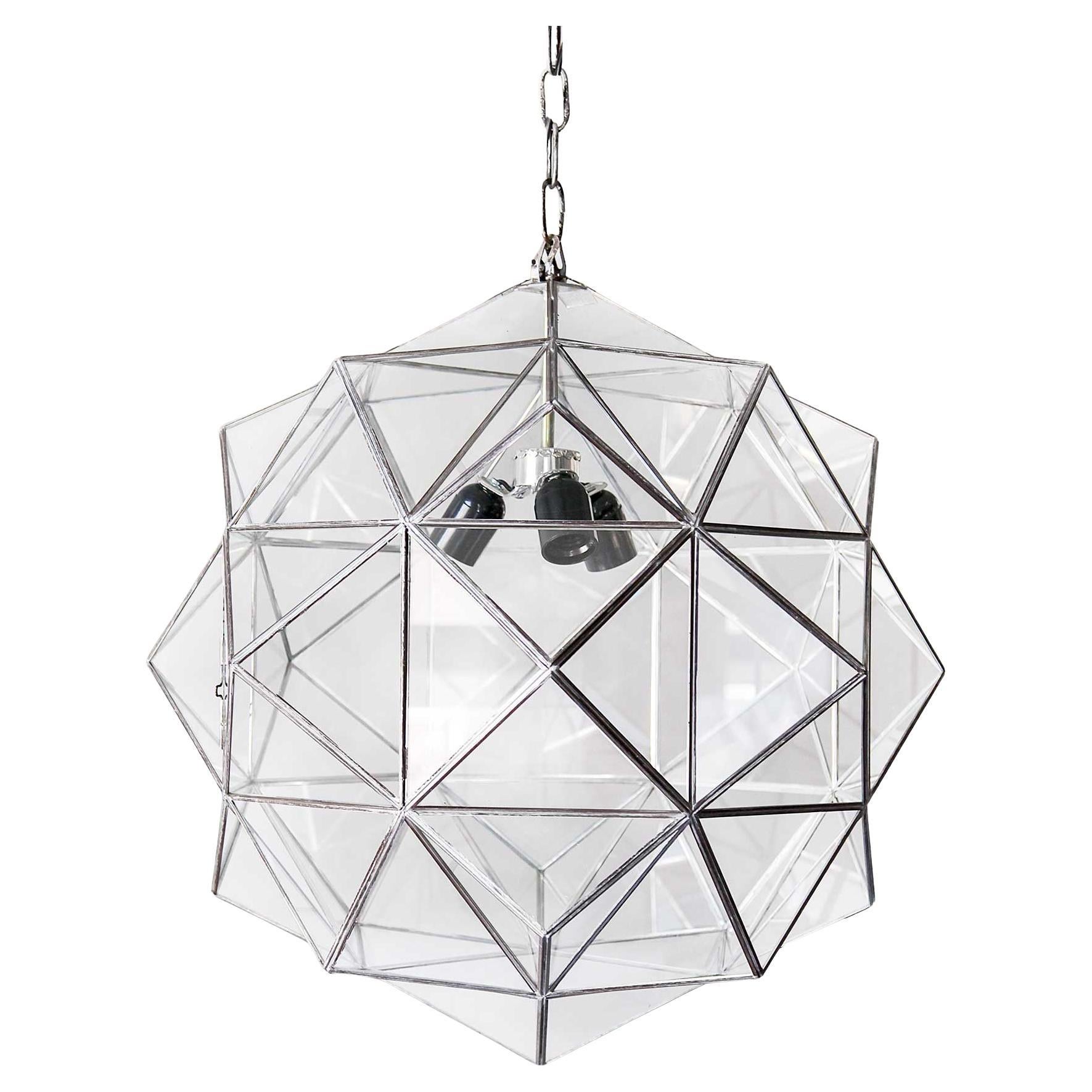 24" Glass Rombus Pendant, Clear Glass with Silver Patina, Granada Collection