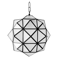 24" Glass Rombus Pendant, Milk Glass with Black Satin, Granada Collection