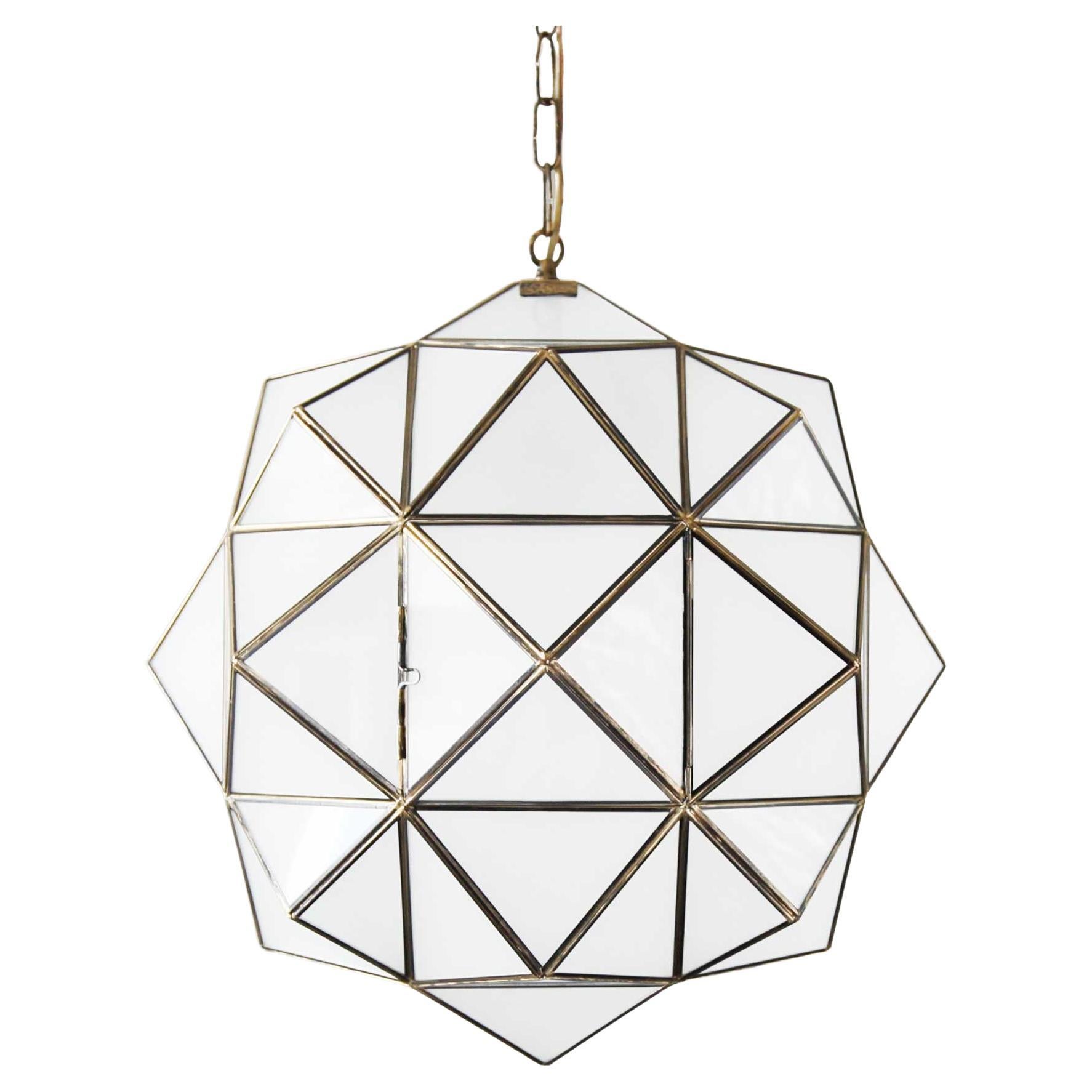 24" Glass Rombus Pendant, Milk Glass with Brass, Granada Collection