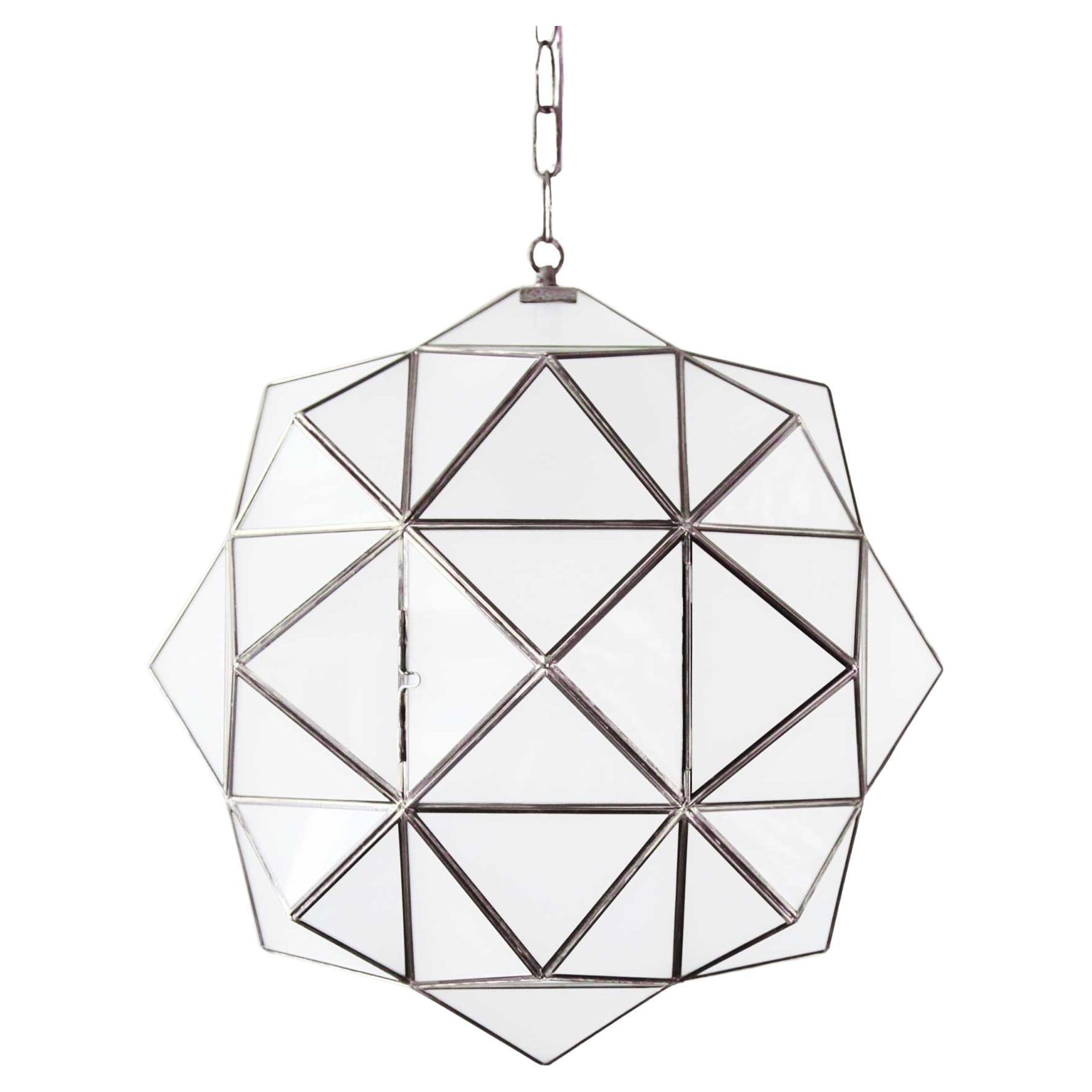 24" Glass Rombus Pendant, Milk Glass with Silver Patina, Granada Collection