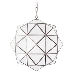 24" Glass Rombus Pendant, Milk Glass with Silver Patina, Granada Collection