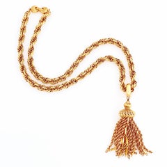 24" Gold Chain "Damita" Necklace With Tassel Pendant By Monet, 1960s