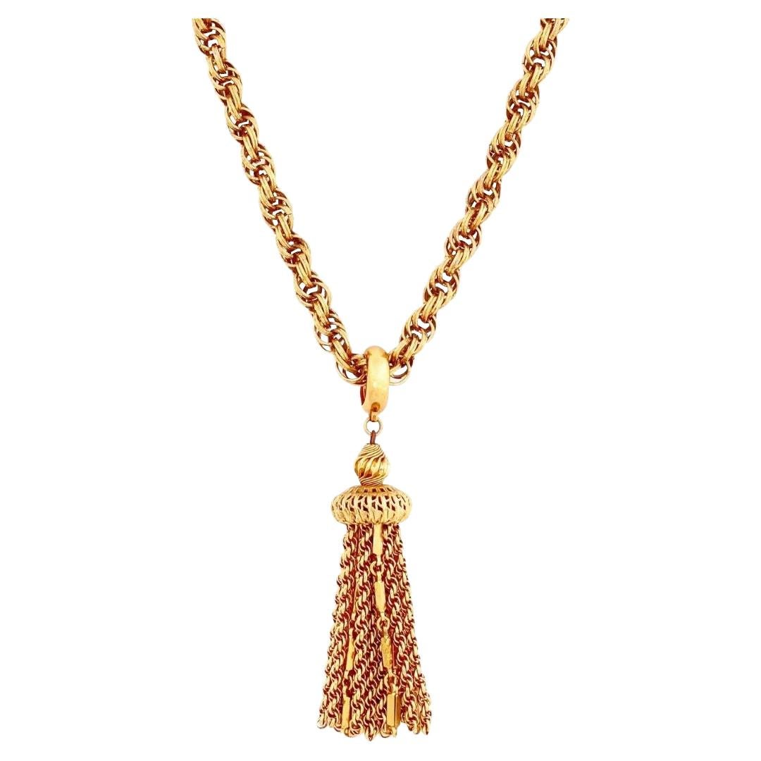 24" Gold Chain "Damita" Necklace With Tassel Pendant By Monet, 1960s
