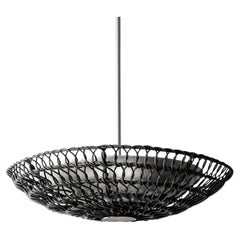 24" Handwoven Black Rattan Pendant Light, Brushed Nickel, Ventila Collection