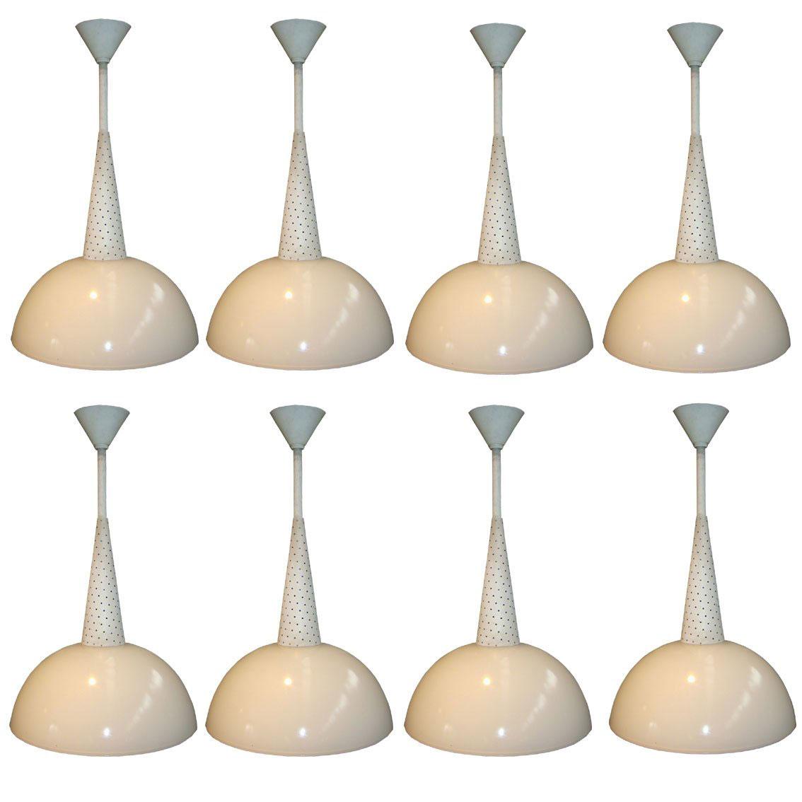 24 Holophanes Suspensions, Opaline Glass, Metal Lacquer, circa 1950 For Sale