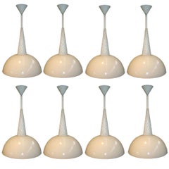 24 Holophanes Suspensions, Opaline Glass, Metal Lacquer, circa 1950