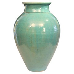 24" Enorme Royal Crown Pottery Vase Aqua Urn firmata Floor Porch