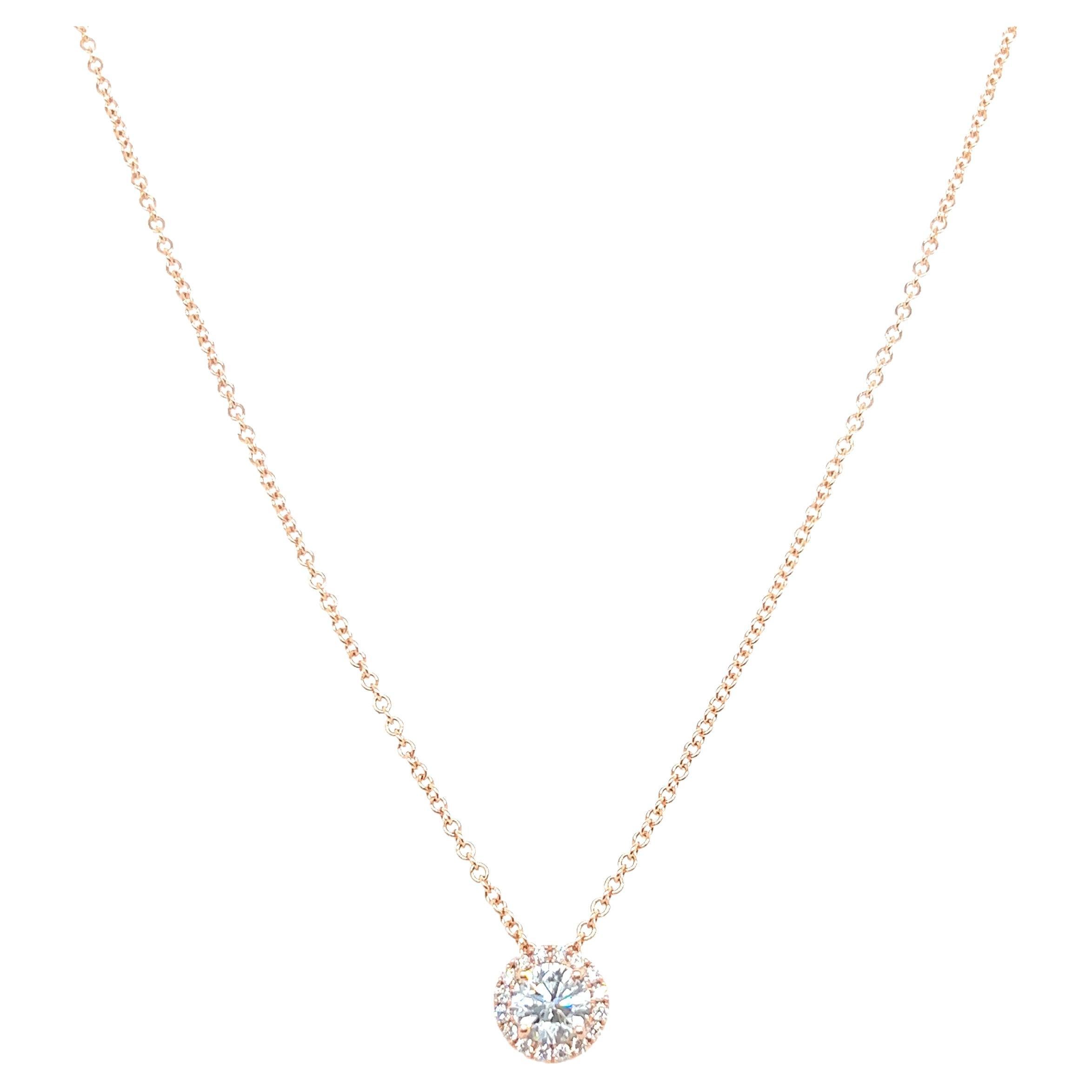 14k Rose Gold 0.65 Carat Round Cut Diamond Solitaire Pendant Necklace For Sale