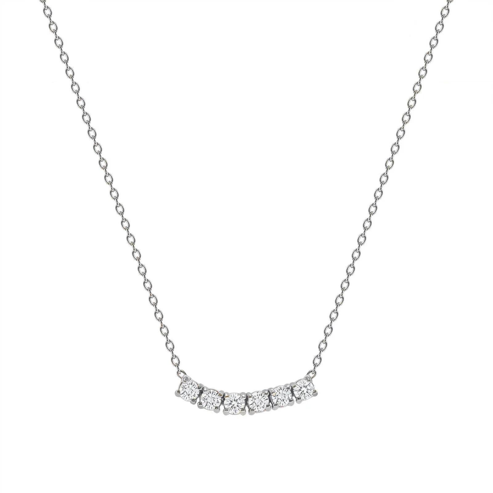 Collana con sei pietre curve in oro bianco 14k da 0,75 carati con diamanti rotondi Petite In condizioni Nuovo in vendita a Los Angeles, CA