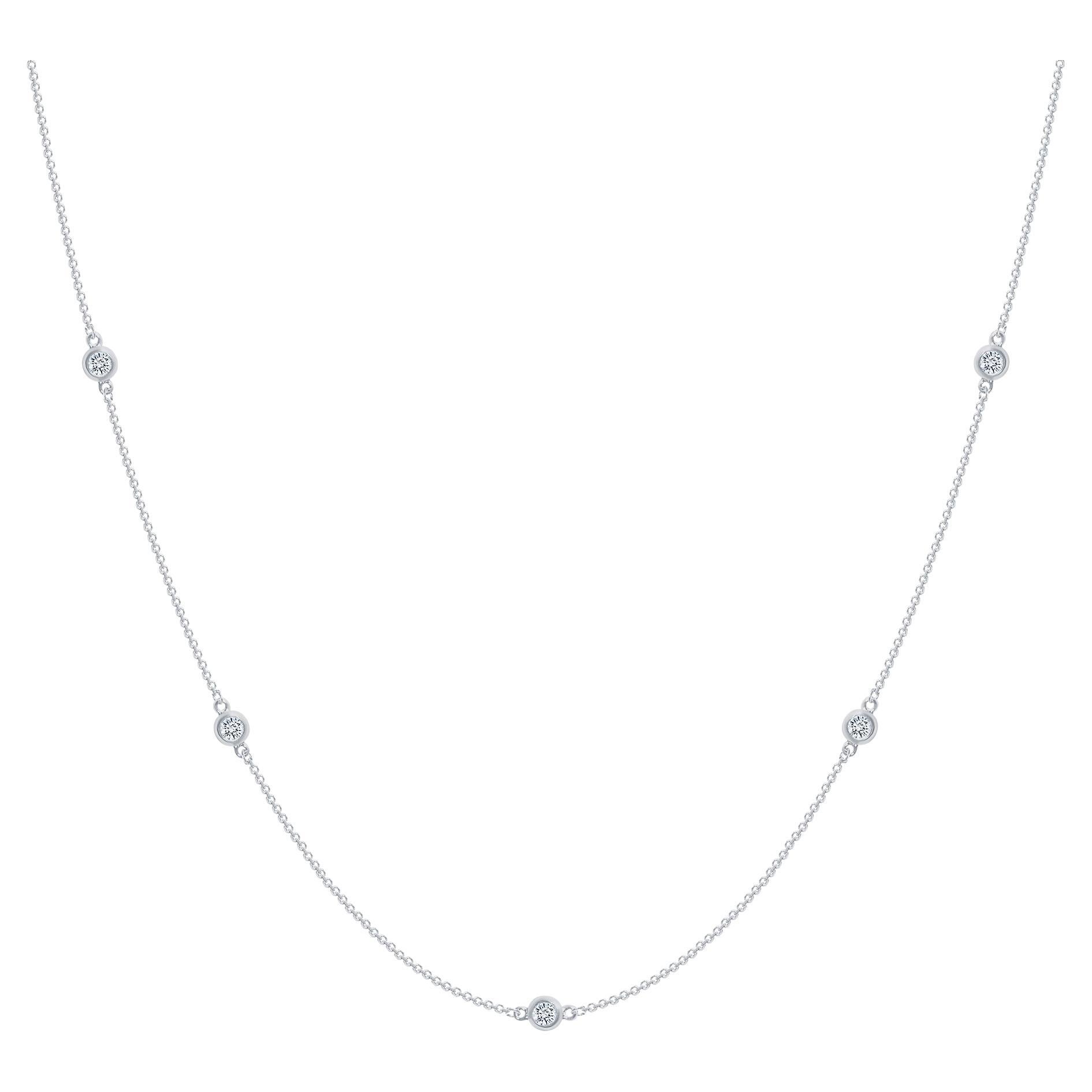 14k White Gold 1 Carat Diamond by the Yard Round-Cut Bezel Necklace