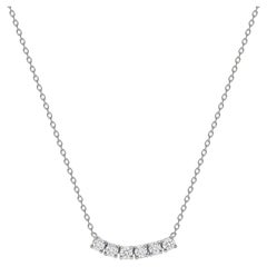 Collier incurvé à six pierres en or blanc 14 carats avec petit diamant rond de 1 carat