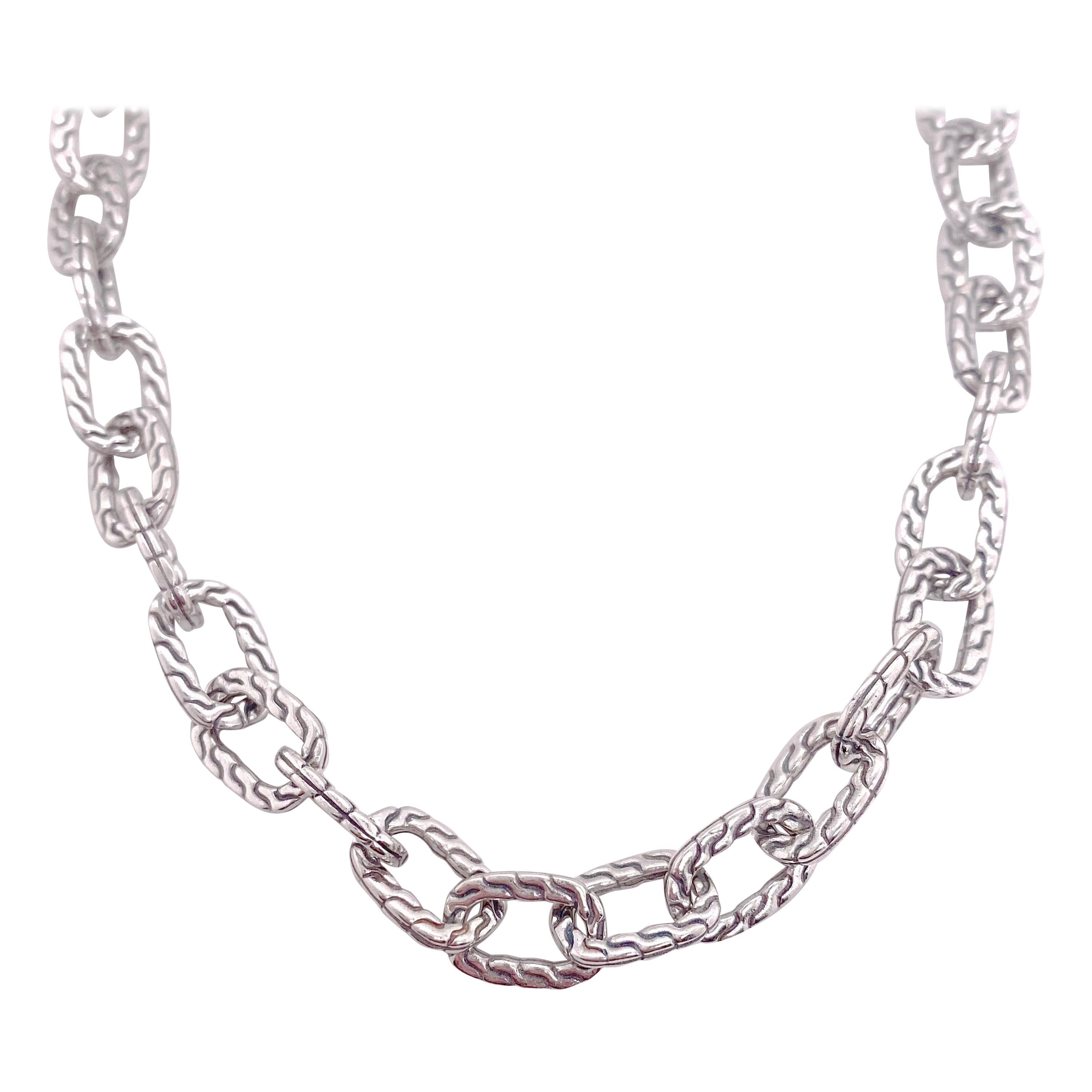 Chain Necklace in Sterling Silver w Designer Links, Heavy Chain For Sale