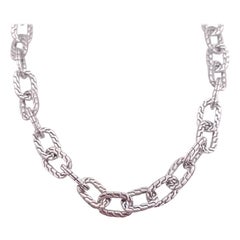 Used Chain Necklace in Sterling Silver w Designer Links, Heavy Chain