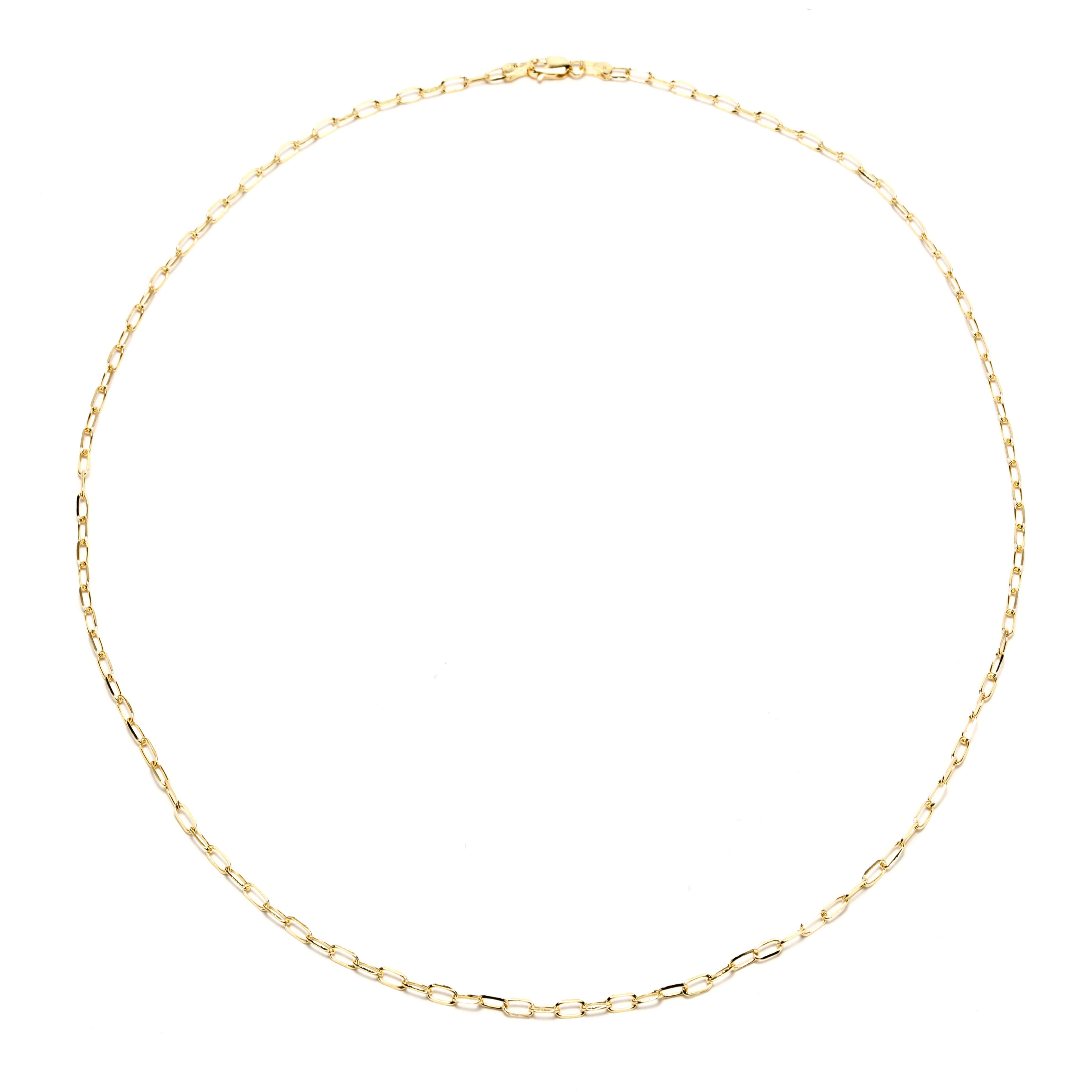 Men's Italian 14 Karat Yellow Gold Small Paperclip Chain Necklace, Trendy